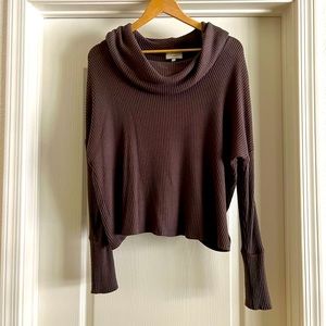 Woman’s Lucky Brand Purple Long Sleeve Ribbed Top With Sexy Back, Slouchy Neck